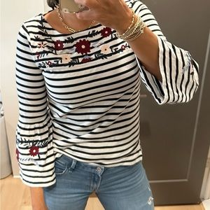 Jcrew size small black striped shirt embroidered flowers